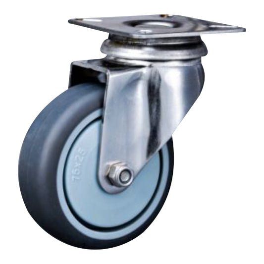 40kg Rated Rubber Stainless Steel Castor - 2" 50mm - Swivel Plate