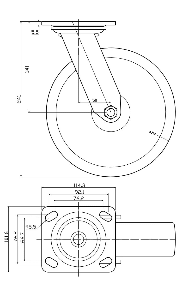 920kg Rated, 8" 206mm Swivel Braked Castors with Solid Rubber Wheels (Set of 4pcs)