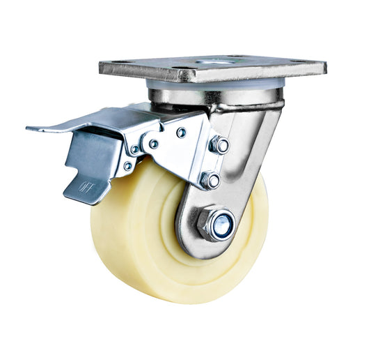 1000kg Rated MC Nylon Castor - 4" 100mm - Swivel Plate with Brake