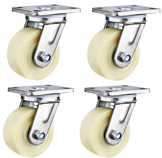 4000kg Rated, 4"/100mm Extra Heavy Duty Swivel Plate Castors with MC Nylon Wheel (Set of 4pcs)