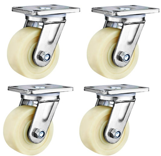 4000kg Rated, 4"/100mm Extra Heavy Duty Swivel Plate Castors with MC Nylon Wheel (Set of 4pcs)