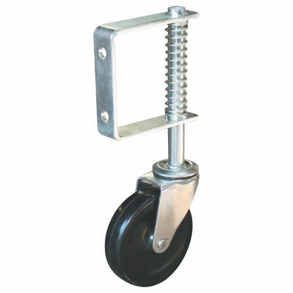55kg Rated Swivel Gate Castor - 100mm Rubber Wheel - Spring Loaded