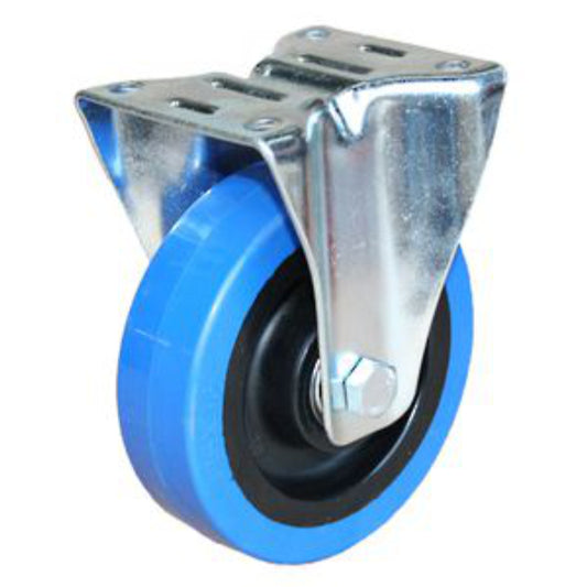 200kg Rated Blue Rubber Castor - 125mm - Fixed