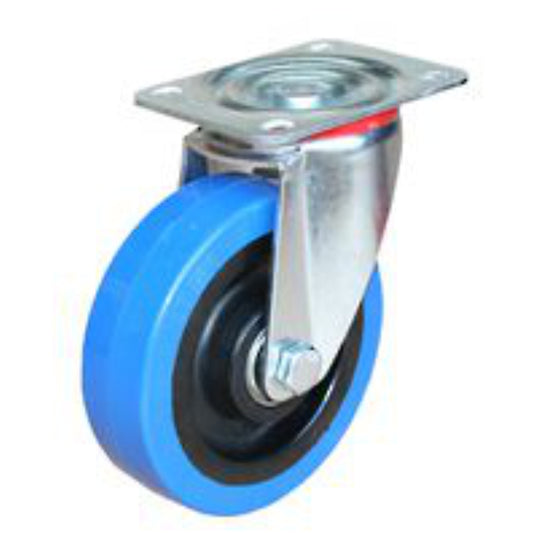 200kg Rated Blue Rubber Castor - 125mm - Swivel