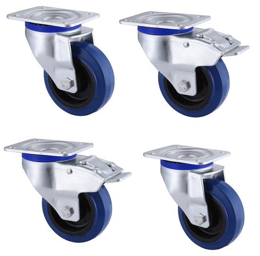 400kg Rated, 80mm Swivel Castors with Elastic Rubber Wheel (Set of 4pcs)
