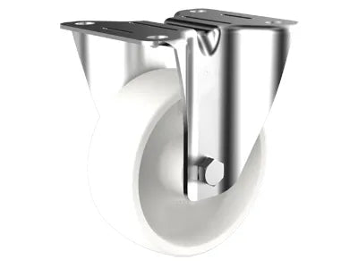 150kg Rated White Nylon Castor - 100mm - Fixed