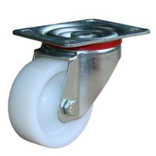 120kg Rated White Nylon Castor - 80mm - Swivel