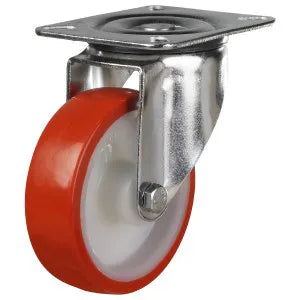 100kg Rated Red Urethane Castor - 80mm - Swivel