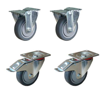 600kg Rated 4"/100mm Castors with Grey Rubber Wheel (Set of 4pcs)