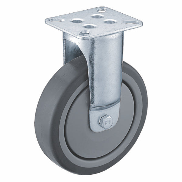 100kg Rated Rubber Castor - 4" 100mm - Fixed Plate