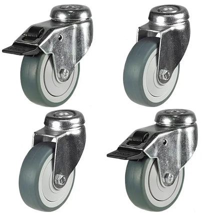 400kg Rated, 4" 100mm Swivel Bolt Hole Brake Castors with Rubber Wheel (Set of 4pcs)