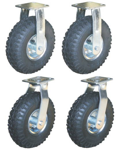 540kg Rated, 265mm Castors with 410/350x4 Pneumatic Wheels (Set of 4pcs)