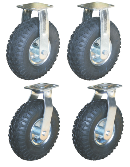 540kg Rated, 265mm Castors with 410/350x4 Pneumatic Wheels (Set of 4pcs)