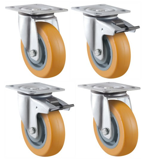 800kg Rated, 4"/100mm Swivel Castors with Urethane Wheel (Set of 4pcs)