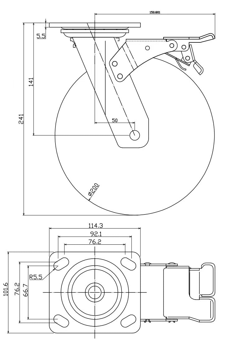 920kg Rated, 8" 206mm Swivel Braked Castors with Solid Rubber Wheels (Set of 4pcs)