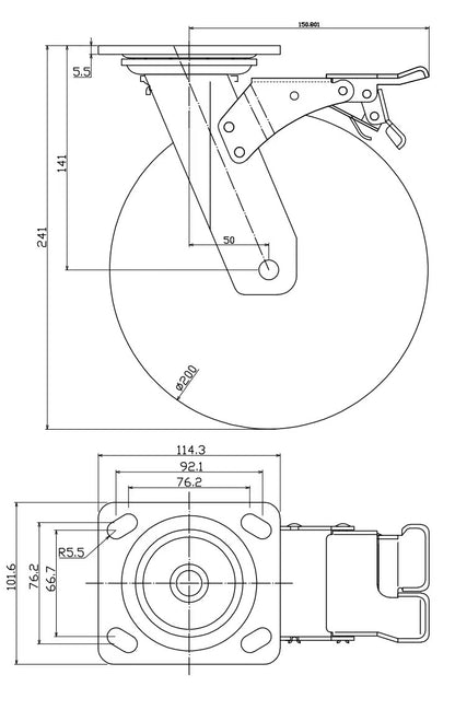 920kg Rated, 8" 206mm Swivel Braked Castors with Solid Rubber Wheels (Set of 4pcs)