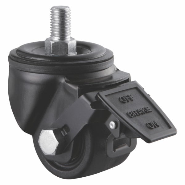 600kg Rated Low Profile Heavy Duty Castor - 75mm - M16 Pintle Swivel With Brake