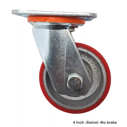 1200kg Rated, 4"/100mm Heavy Duty Castors with PU/CI wheel (Set of 4pcs)