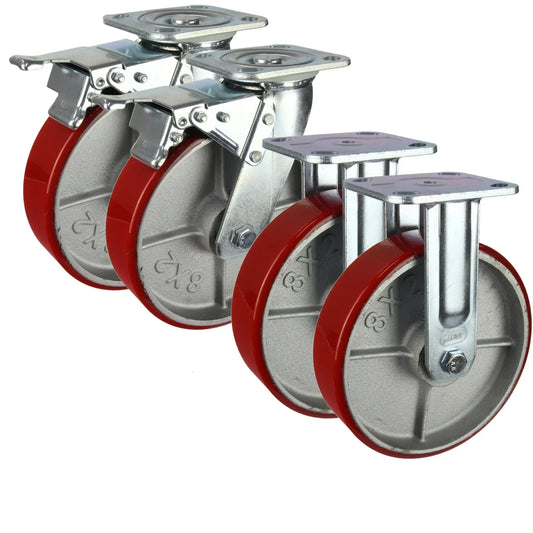 2000kg Rated, 8"/200mm Heavy Duty Castors with PU/CI wheel (Set of 4pcs)
