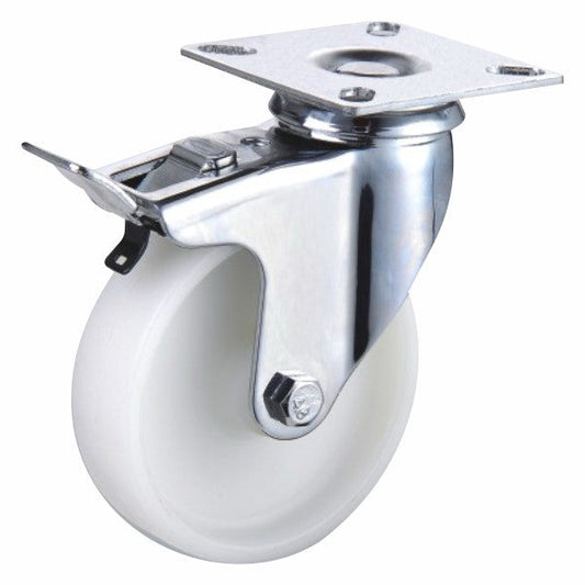 60kg Rated Nylon Castor - 3" 75mm - Swivel Plate with Brake