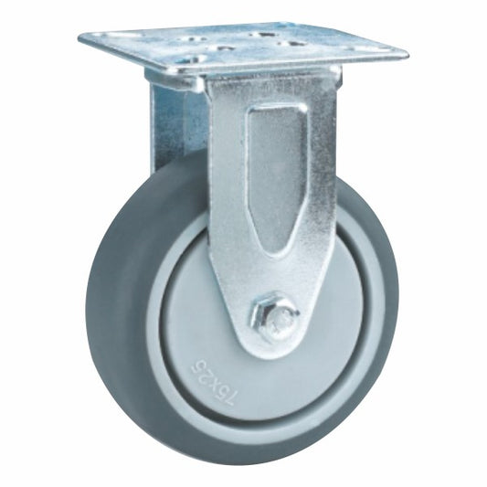 80kg Rated Rubber Castor - 4" 100mm - Fixed Plate