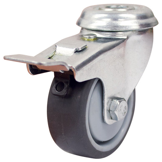 40kg Rated 50mm Rubber M10 Bolt Hole Braked Castor