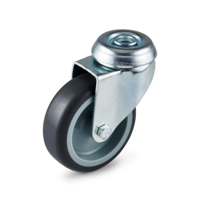 60kg Rated 75mm Rubber M10 Bolt Hole Swivel Castor