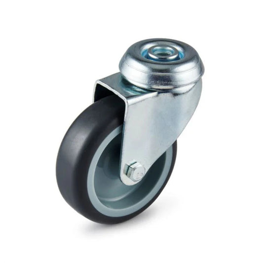 60kg Rated 75mm Rubber M10 Bolt Hole Swivel Castor
