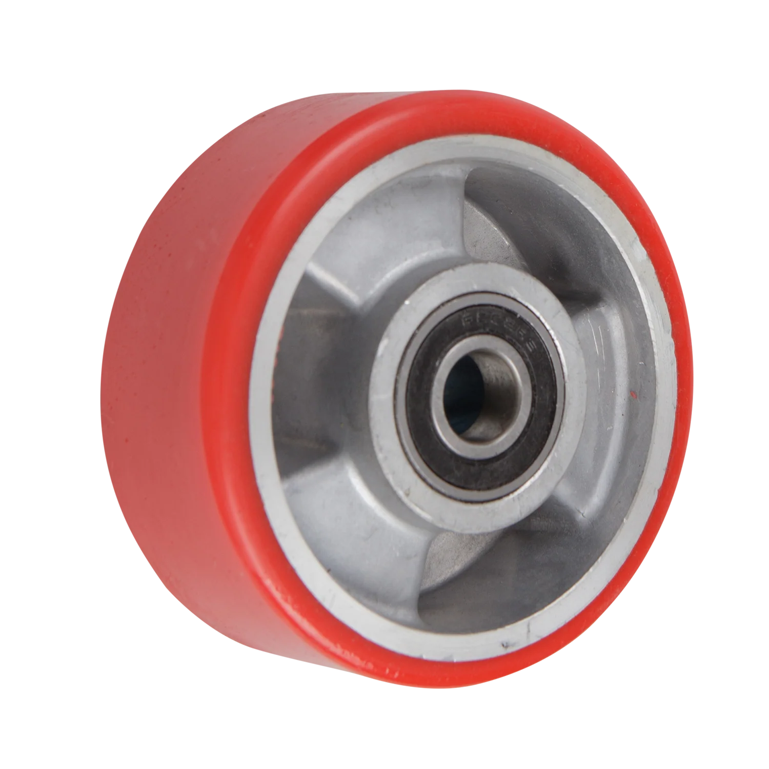 Red wheel with a metallic hub on a white background