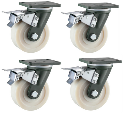 6000kg Rated, 6"/150mm Extra Heavy Duty Swivel Brake Castors with MC Nylon Wheel (Set of 4pcs)