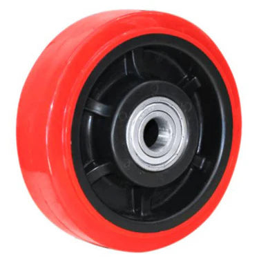 Red wheel with black center and bearing on a white background