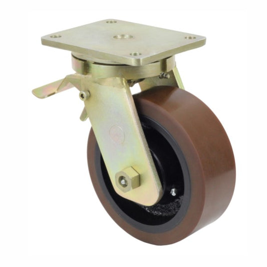 1400kg Rated Urethane Castor - 8" 200mm - Swivel Plate with Brake