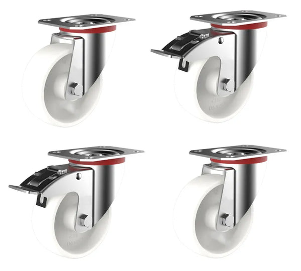 480kg Rated, 80mm Swivel Castors with Nylon Wheel (Set of 4pcs)