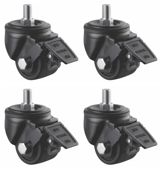 1200kg Rated 2" 50mm Swivel Braked M16 Pintle Low Profile Castors (Set of 4pcs)