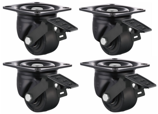 1200kg Rated 2" 50mm Swivel Braked Low Profile Castors (Set of 4pcs)