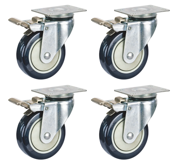 400kg Rated 3" 75mm Swivel Braked Castors with Urethane Wheel (Set of 4pcs)