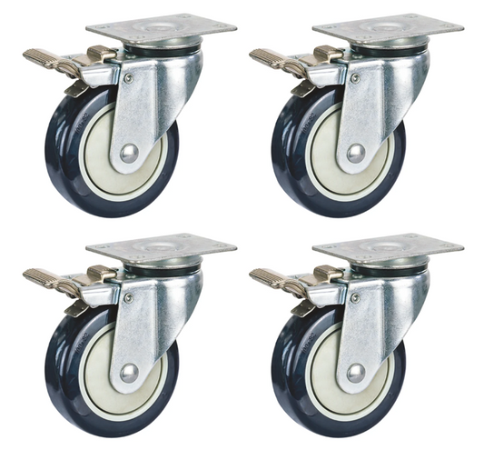 400kg Rated 3" 75mm Swivel Braked Castors with Urethane Wheel (Set of 4pcs)