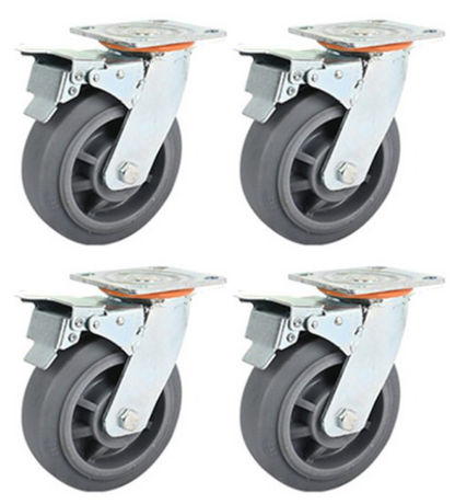1200kg Rated 6"/150mm Heavy Duty Braked Castors with Rubber Wheel (Set of 4pcs)