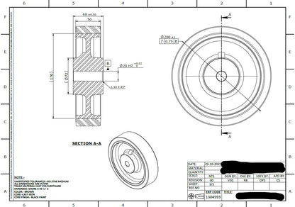 1000kg 8"x2" 200mm Urethane on Cast Iron Wheel - Drive Wheel