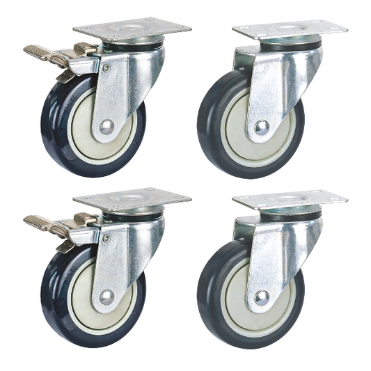 600kg Rated, 4" 100mm Swivel Brake Castors with Urethane Wheel (Set of 4pcs)