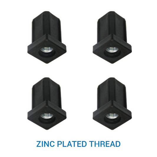 25mm Square M10 Threaded Tube Insert, Zinc Plated - Set of 4 (1000kg Rated)