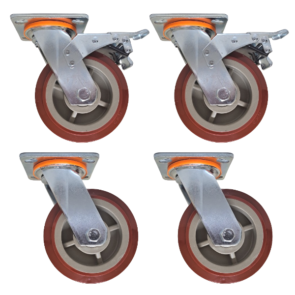 1800kg Rated 6"/150mm Heavy Duty Swivel Castors with PU wheel (Set of 4pcs)