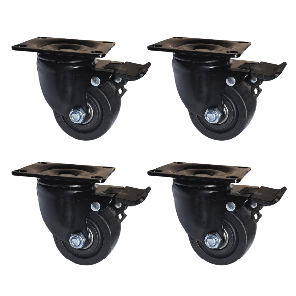 1200kg Rated 3" 75mm Swivel Brake Low Profile Castors (Set of 4pcs)