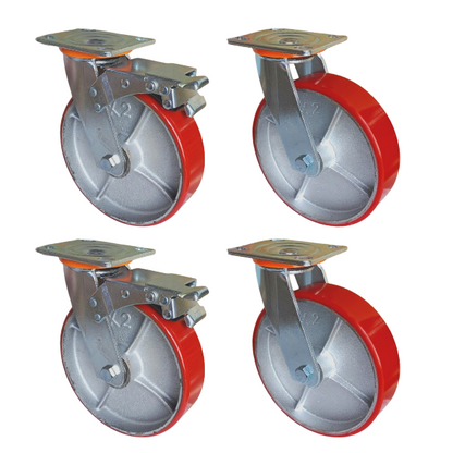 2000kg Rated, 8"/200mm Heavy Duty Swivel Castors with PU/CI wheel (Set of 4pcs)