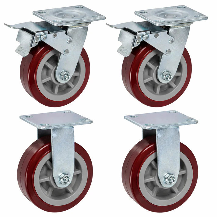 1800kg Rated 6"/150mm Heavy Duty Castors with PU wheel (Set of 4pcs)