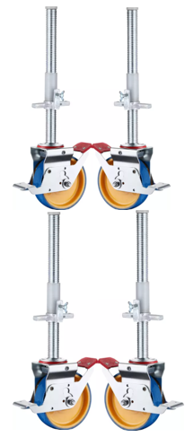 2800kg Rated Set of 4pcs Swivel Adjustable Scaffold Castors - 8"/200mm Urethane Wheel