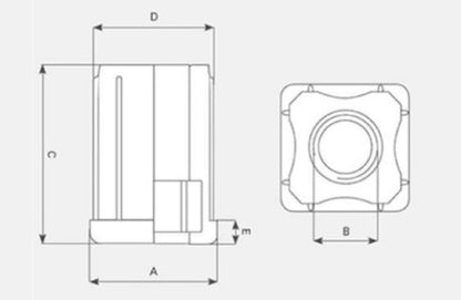 25mm Square M12 Threaded Tube Insert, Stainless Steel - Set of 4 (1000kg Rated)