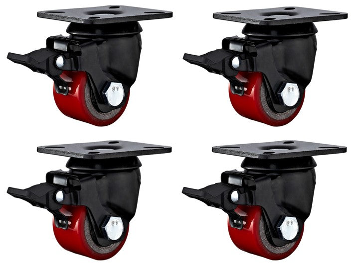1200kg Rated 2" 50mm PU Swivel Braked Low Profile Castors (Set of 4pcs)