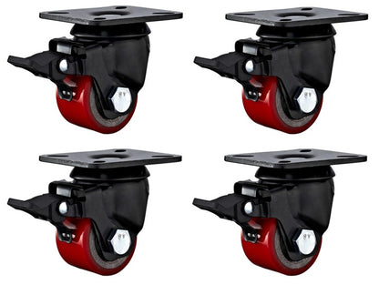 1200kg Rated 2" 50mm PU Swivel Braked Low Profile Castors (Set of 4pcs)
