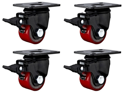 1200kg Rated 2" 50mm PU Swivel Braked Low Profile Castors (Set of 4pcs)